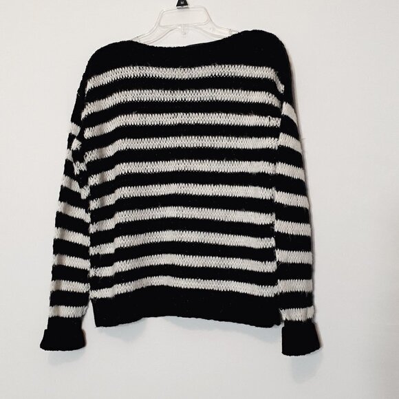 WORTHINGTON Short Black & White Striped Pullover Sweater; Size Large - Picture 2 of 4